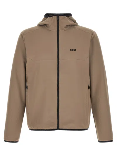 Hugo Boss Men Beige Logo Hood Jacket In Animal Print