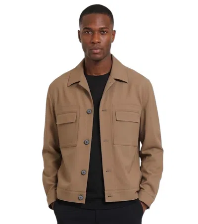 Hugo Boss Men Beige Solid Shirt Collar Jacket In Brown