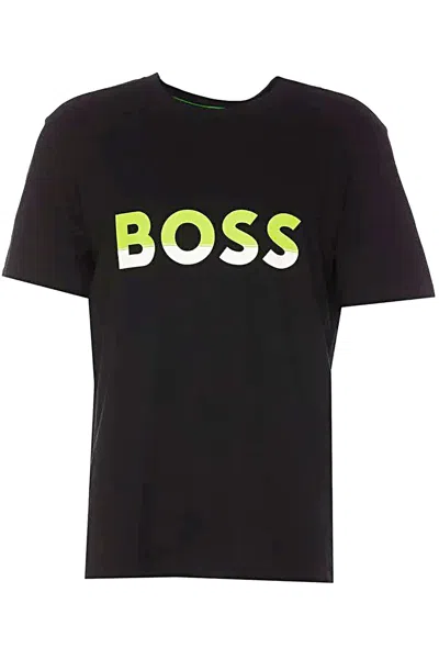 Hugo Boss Men Big Logo Jersey Cotton T-shirt In Black