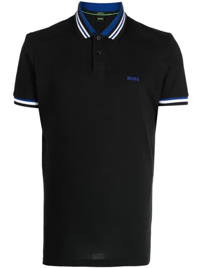 HUGO BOSS MEN'S BLACK COTTON JERSEY SHORT SLEEVE POLO T-SHIRT