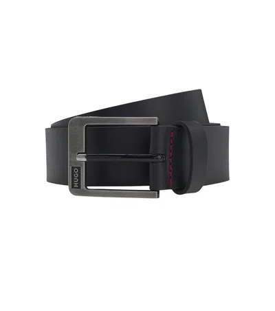 Hugo Boss Smooth Leather Belt With Engraved Antique-silver Buckle In Black