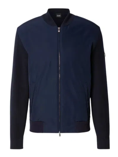 Hugo Boss Men Blue Full-zip Bomber Jacket, Xxl Luxury Jackets For Men Darveys