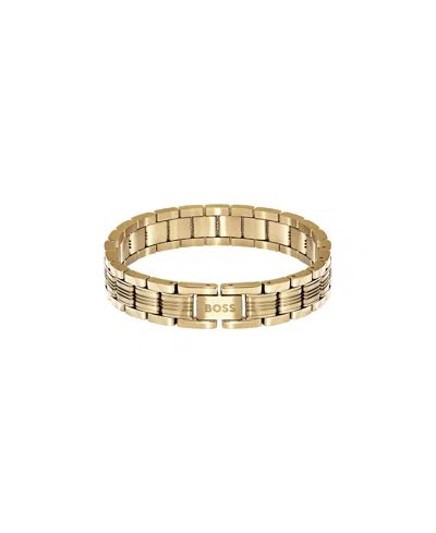 Hugo Boss Men's Boss Emblem Ionic Plated Thin Gold Steel Bracelet