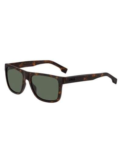 Hugo Boss Men's Boss1647s 55mm Rectangular Sunglasses In Havana/green Solid
