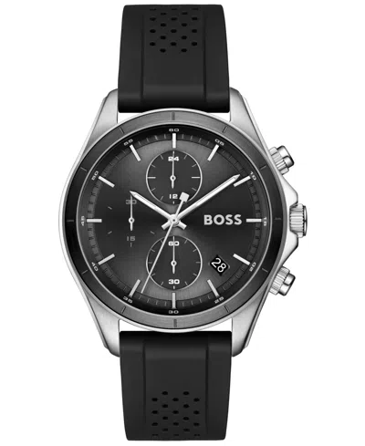 Hugo Boss Men's Bossletic Quartz Chrono Black & Grey Silicone Watch 43.40mm In Black,gray