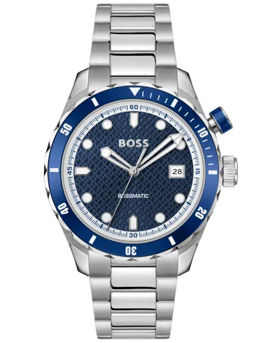 Hugo Boss Men's Bossmatic Silver Stainless Steel Watch, 42mm In Silver,blue
