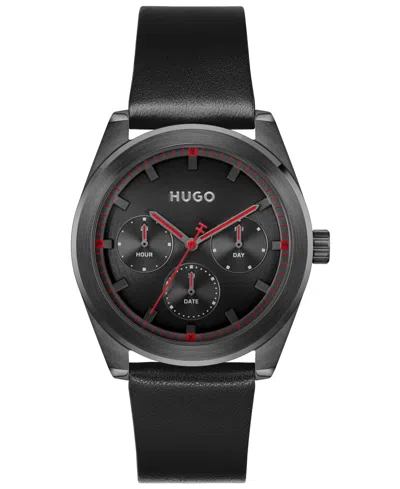Hugo Boss Men's Bright Sport Quartz Multifunction Black Calfskin Watch, 42mm