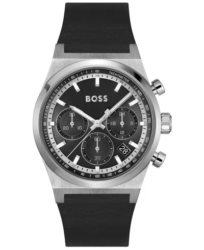 HUGO BOSS MEN'S CANDOR QUARTZ CHRONOGRAPH BLACK LEATHER WATCH, 41MM