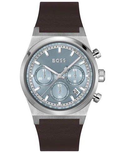 HUGO BOSS MEN'S CANDOR QUARTZ CHRONOGRAPH BROWN LEATHER WATCH, 41MM