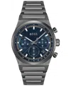 Hugo Boss Men's Candor Quartz Chronograph Ionic Plated Gray Stainless-steel Watch, 41mm In Gray