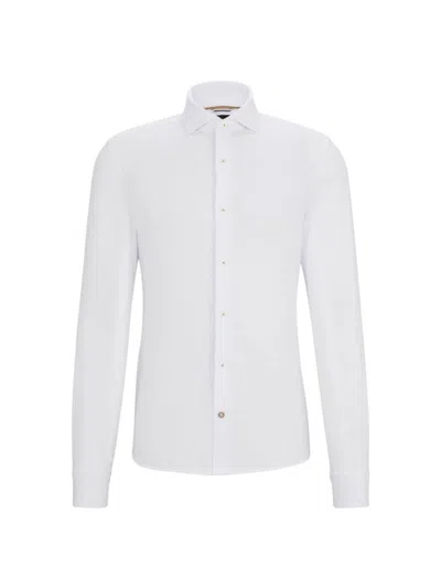 Hugo Boss Casual-fit Long-sleeved Shirt In Cotton Jersey In White