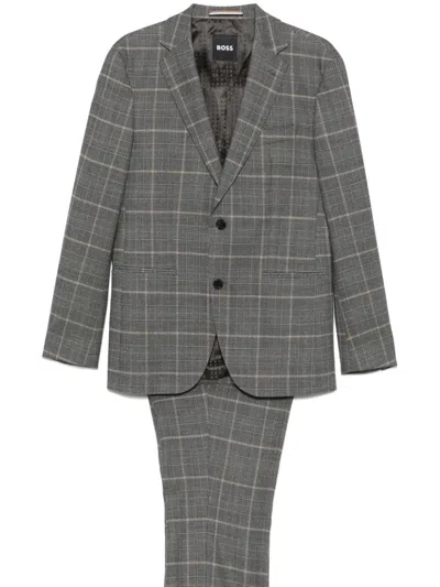 HUGO BOSS MEN'S CHECKED STRETCH WOOL SUIT