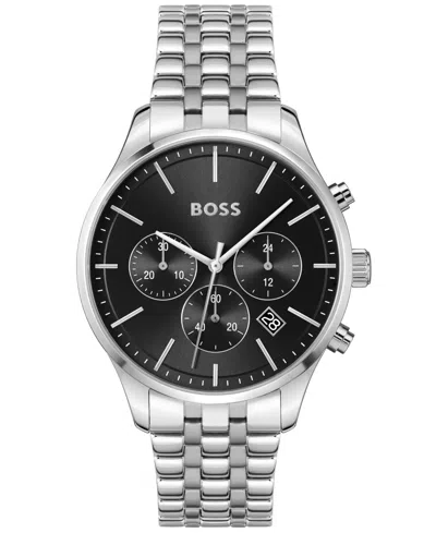Hugo Boss Boss Men's Chronograph Avery Stainless Steel Bracelet Watch 42mm In Black Dial