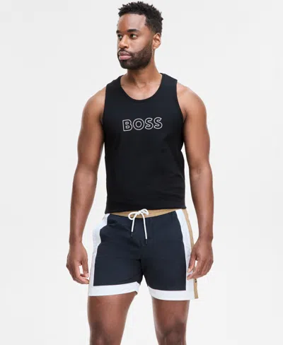 Hugo Boss Men's Colorblocked Drawstring 5" Swim Shorts In Black
