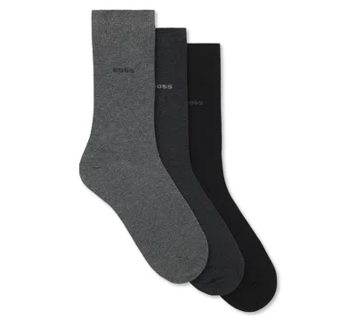Hugo Boss Men's Combed Cotton-blend Socks, 3-pack In Gray