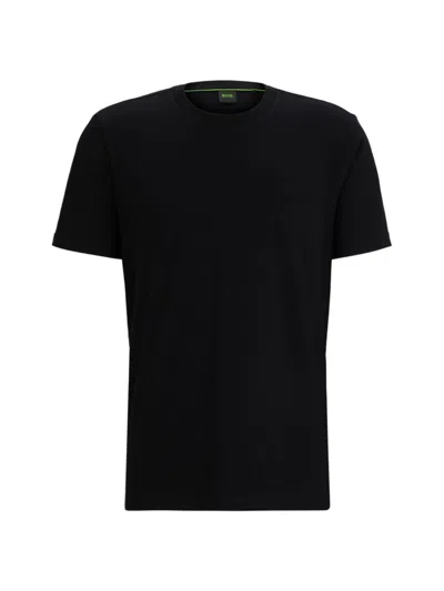 Hugo Boss Cotton-jersey Regular-fit T-shirt With Ribbed Collar In Black