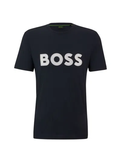 Hugo Boss Cotton-jersey Regular-fit T-shirt With Logo Print In Blue