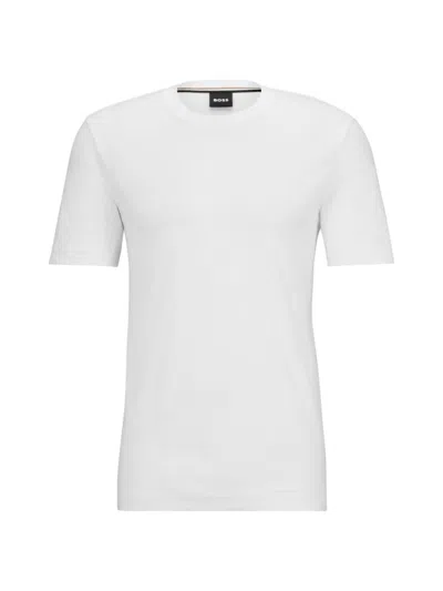 Hugo Boss Boss Mens White Crewneck Embroidered Branding Cotton-jersey T-shirt