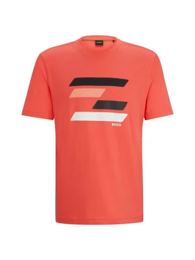 Hugo Boss Cotton-jersey T-shirt With Flag-inspired Artwork In Light Red