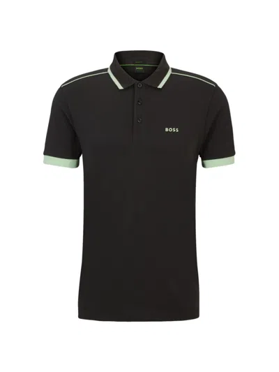Hugo Boss Men's Cotton Pique Polo Shirt With Contrast Stripes And Logo In Anthracite
