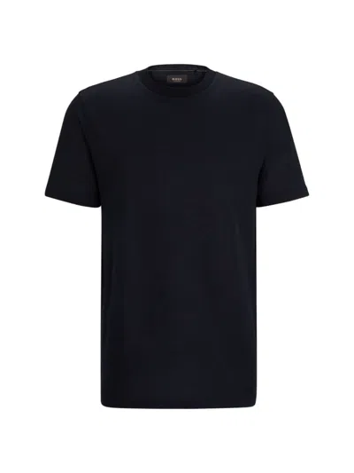 Hugo Boss Cotton-silk Regular-fit T-shirt With Geometric Pattern In Dark Blue