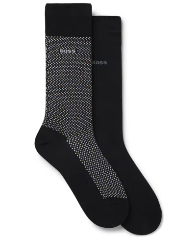 Hugo Boss Men's Cube Pattern Socks, 2-pack In Black
