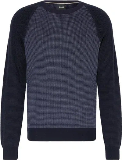 Pre-owned Hugo Boss Men Dairon Sweater Cotton Blend Long Sleeves Crew Neck Dark Blue