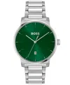Hugo Boss Men's Dean Quartz Basic Calendar Silver-tone Stainless Steel Watch 41mm In Stainless Steel