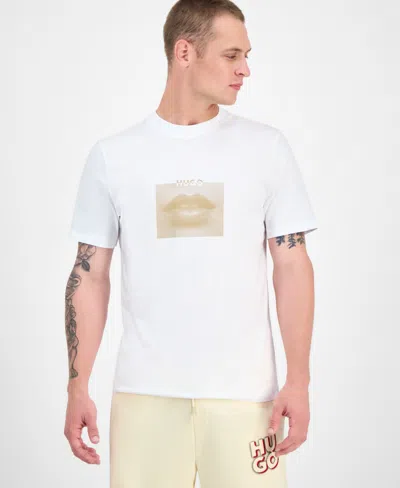 Hugo Boss Men's Deterni Short Sleeve Crewneck Lips Graphic T-shirt In White