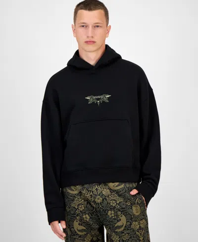Hugo Boss Men's Dimstone Relaxed Fit Long Sleeve Embroidered Logo Hoodie In Black