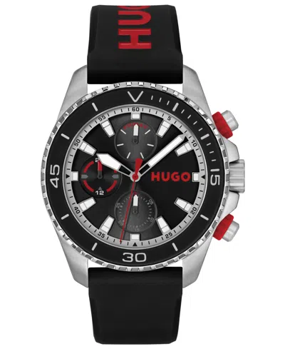 Hugo Boss Men's Dive Quartz Multifunction Black Silicone Watch, 44mm