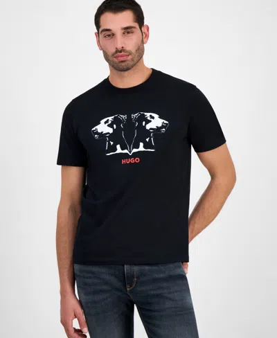 HUGO BOSS HUGO BY HUGO BOSS MEN'S DOBERO SHORT SLEEVE CREWNECK DOBERMAN GRAPHIC T-SHIRT