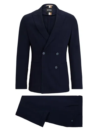Hugo Boss Men's Double-breasted Slim-fit Suit In Virgin Wool In Dark Blue