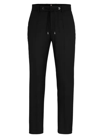 Hugo Boss Men's Drawstring Trousers In Virgin Wool Serge In Black