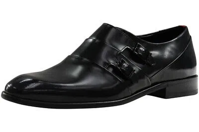 Pre-owned Hugo Boss Men's Dressapp Double Monk Strap Leather Loafers Shoes In Black