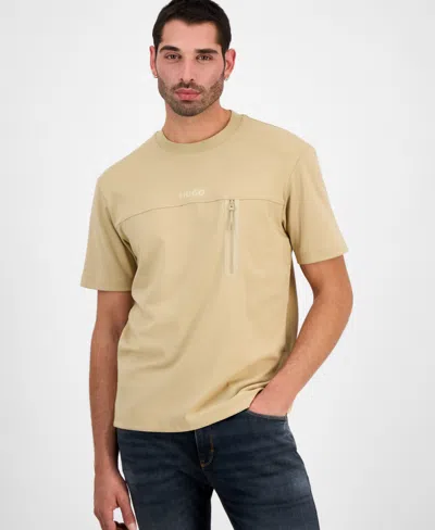 Hugo Boss Men's Dubi Relaxed Fit Short Sleeve Crewneck Zipper T-shirt In Brown