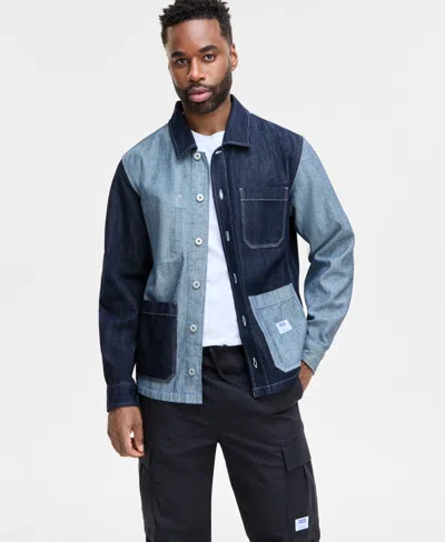 Hugo Boss Men's Eberse Relaxed Fit Two-tone Button-front Denim Shirt Jacket In Dark Blue