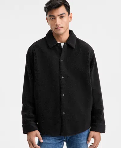 Hugo Boss Men's Ebolt Solid-color Fleece Shirt Jacket In Black