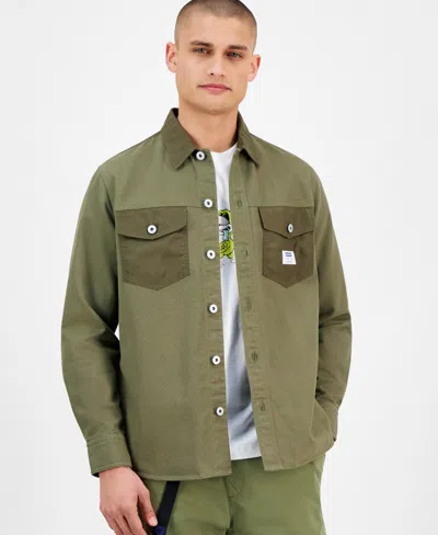 Hugo Boss Men's Ebrido Relaxed Fit Long Sleeve Button-front Overshirt In Open Green