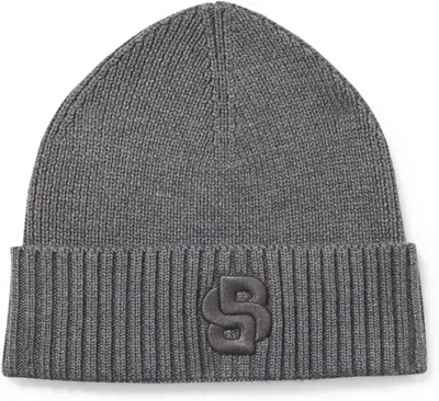 Hugo Boss Men's Edo Double B Logo Beanie, Medium Grey In Gray