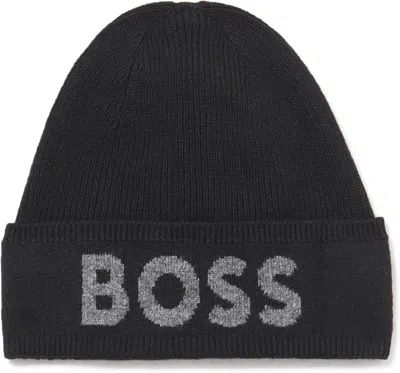 Hugo Boss Men's Elio Big Logo Beanie, Black