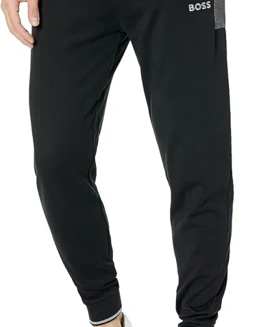 Hugo Boss Men Embroidered Logo Cotton Blend Joggers Black Grease Track Pants