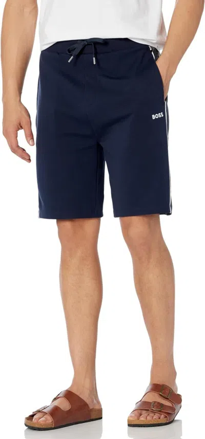 Hugo Boss Men's Embroidered Logo Cotton Blend Shorts, Navy In Blue