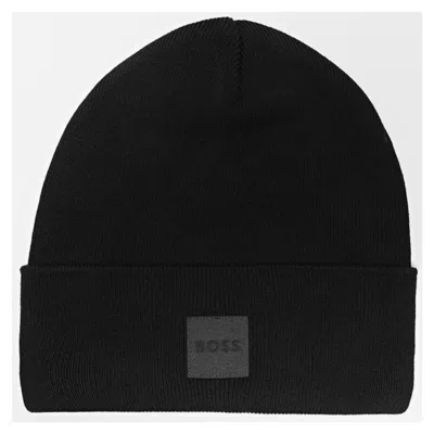 Hugo Boss Men's Fantastico Ribbed Cotton Beanie, Black In Brown