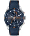 Hugo Boss Men's Fast Quartz Multifunction Blue Leather Watch 44mm In Blue