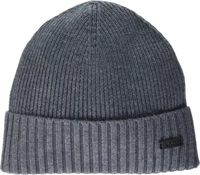 Hugo Boss Men's Fati Ribbed Beanie, Grey In Gray