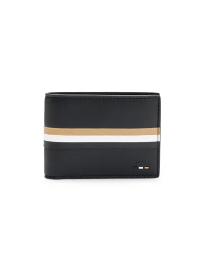 Hugo Boss Men's Faux-leather Wallet With Signature-stripe In Black