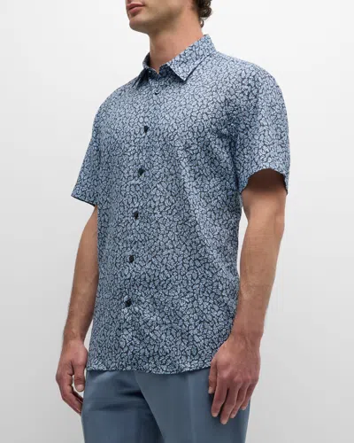 Hugo Boss Men's Floral-print Linen Short-sleeve Leisure Shirt In Lt Past/bu