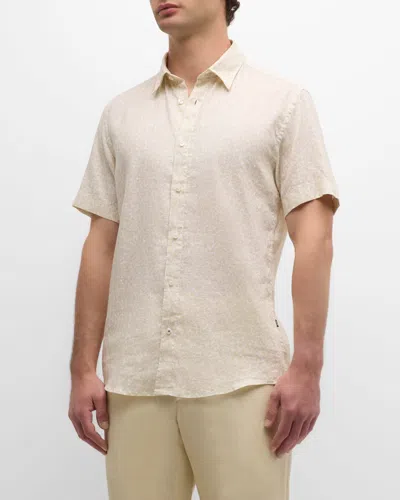 Hugo Boss Men's Floral-print Linen Short-sleeve Leisure Shirt In Open Wht