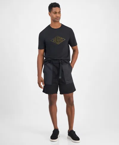 Hugo Boss Men's Gabri Relaxed Fit Belted Mixed Media 7" Shorts In Black